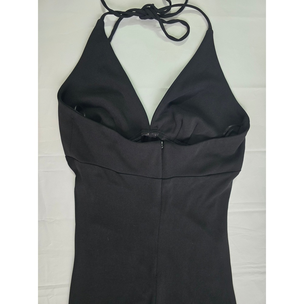 ABS by Allen Schwartz Black Halter Mini Dress Ruched Ruffle Hem Petite 388YU05 - Picture 13 of 16